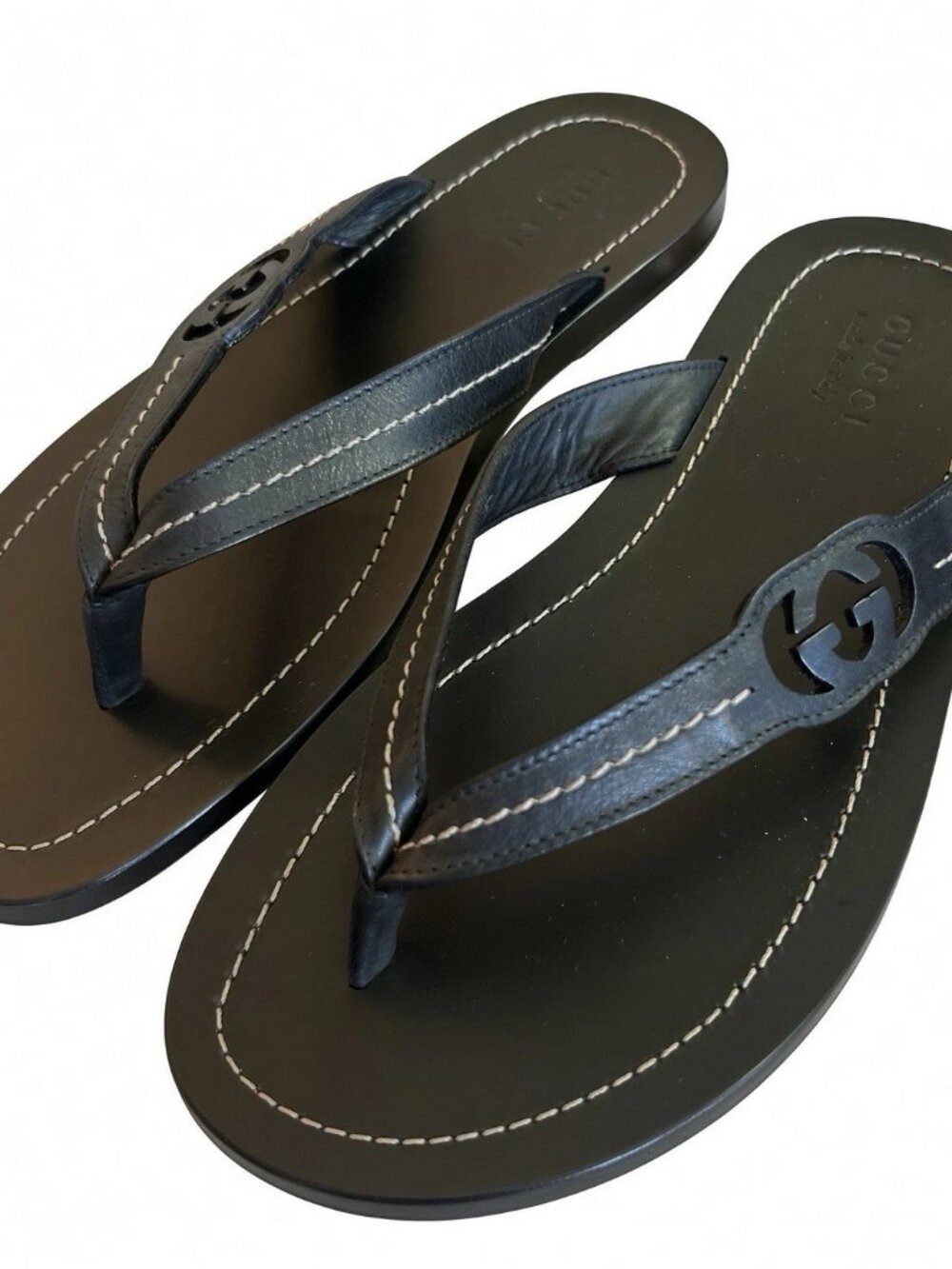 Gucci Mens Interlocking G Leather Thong Sandals 9.5 Italy Box New